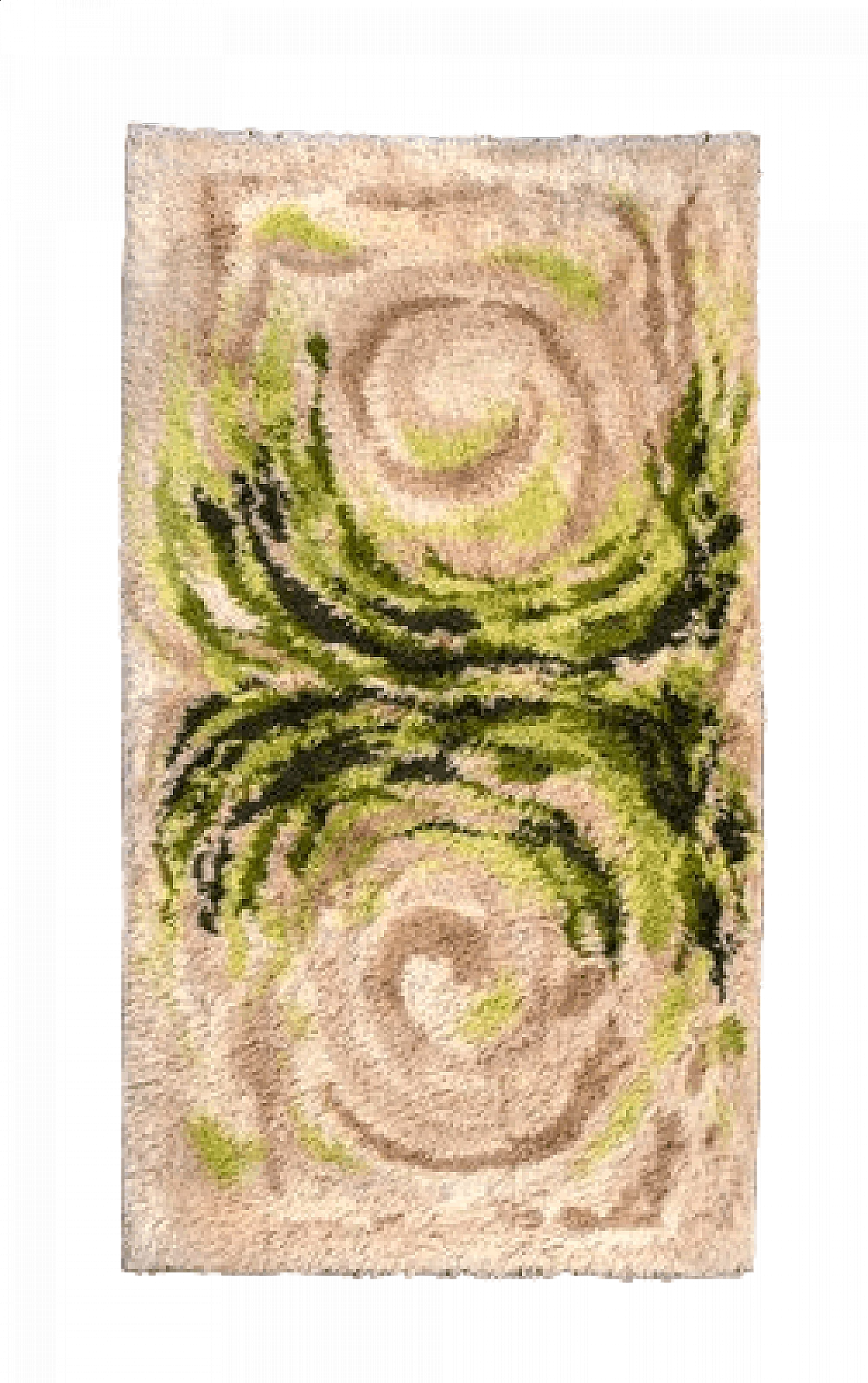 Tappeto in lana verde e beige, anni '70 4