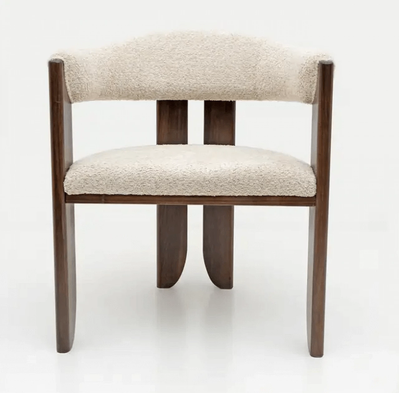 8 Bouclé and walnut dining chairs, 1970s 3