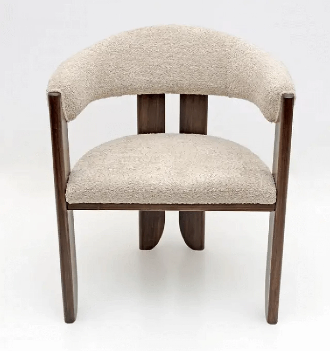 8 Bouclé and walnut dining chairs, 1970s 4