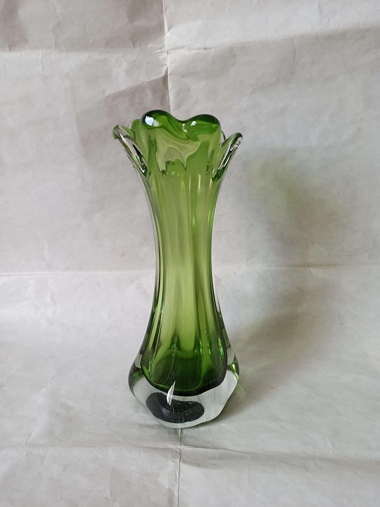 Green submerged Murano glass vase, 1970s 6