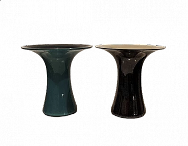 Pair of Murano glass vases in black and blue from Vistosi, 1970s