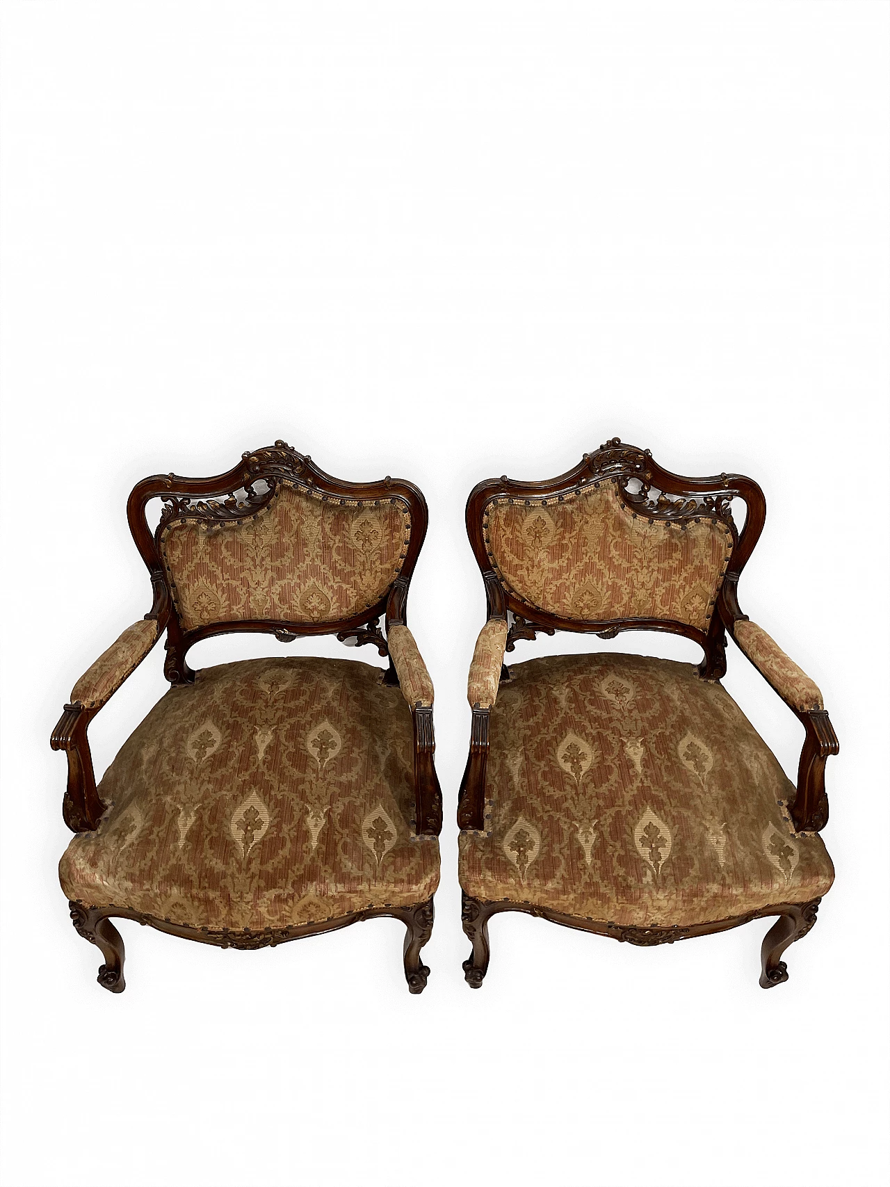 Pair of wood and fabric armchairs, early 20th century 3