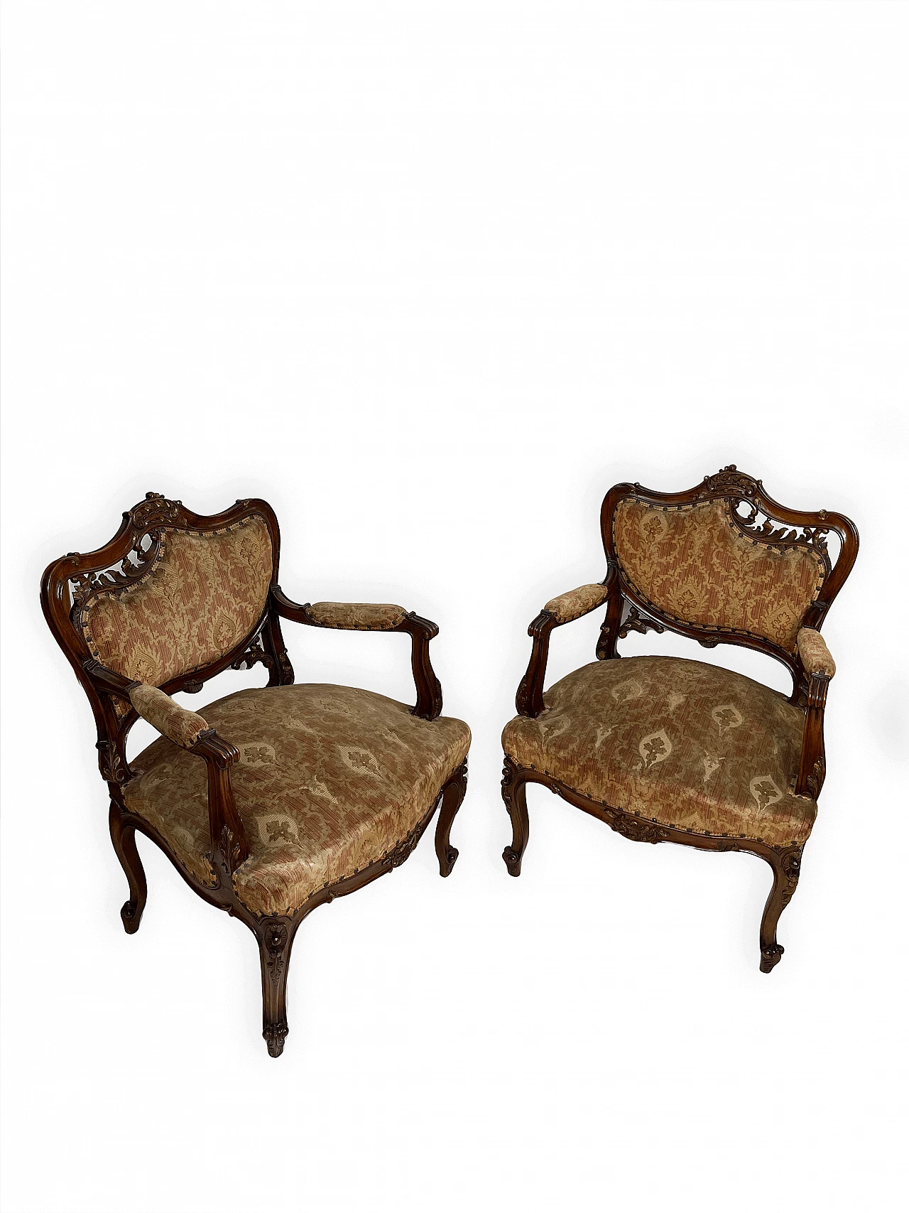 Pair of wood and fabric armchairs, early 20th century 5