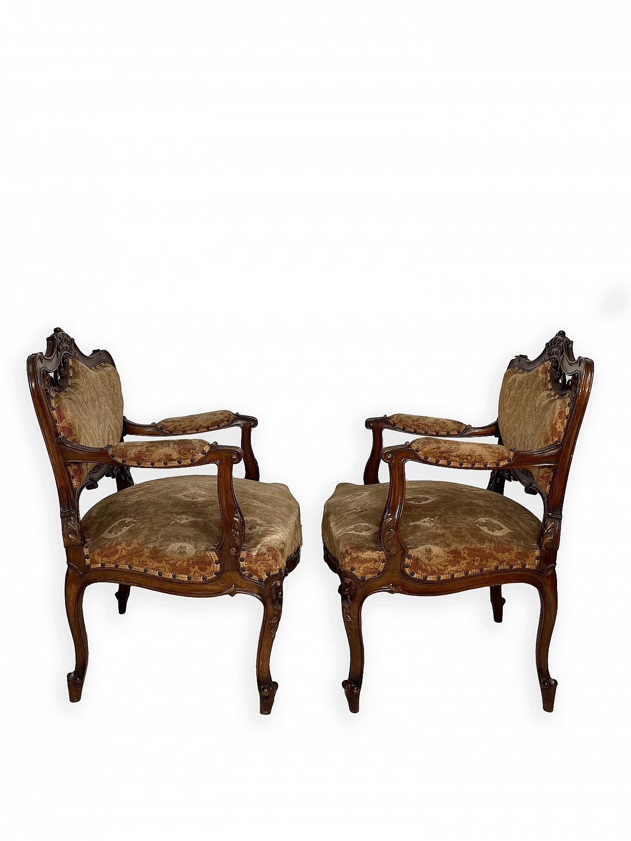 Pair of wood and fabric armchairs, early 20th century 6