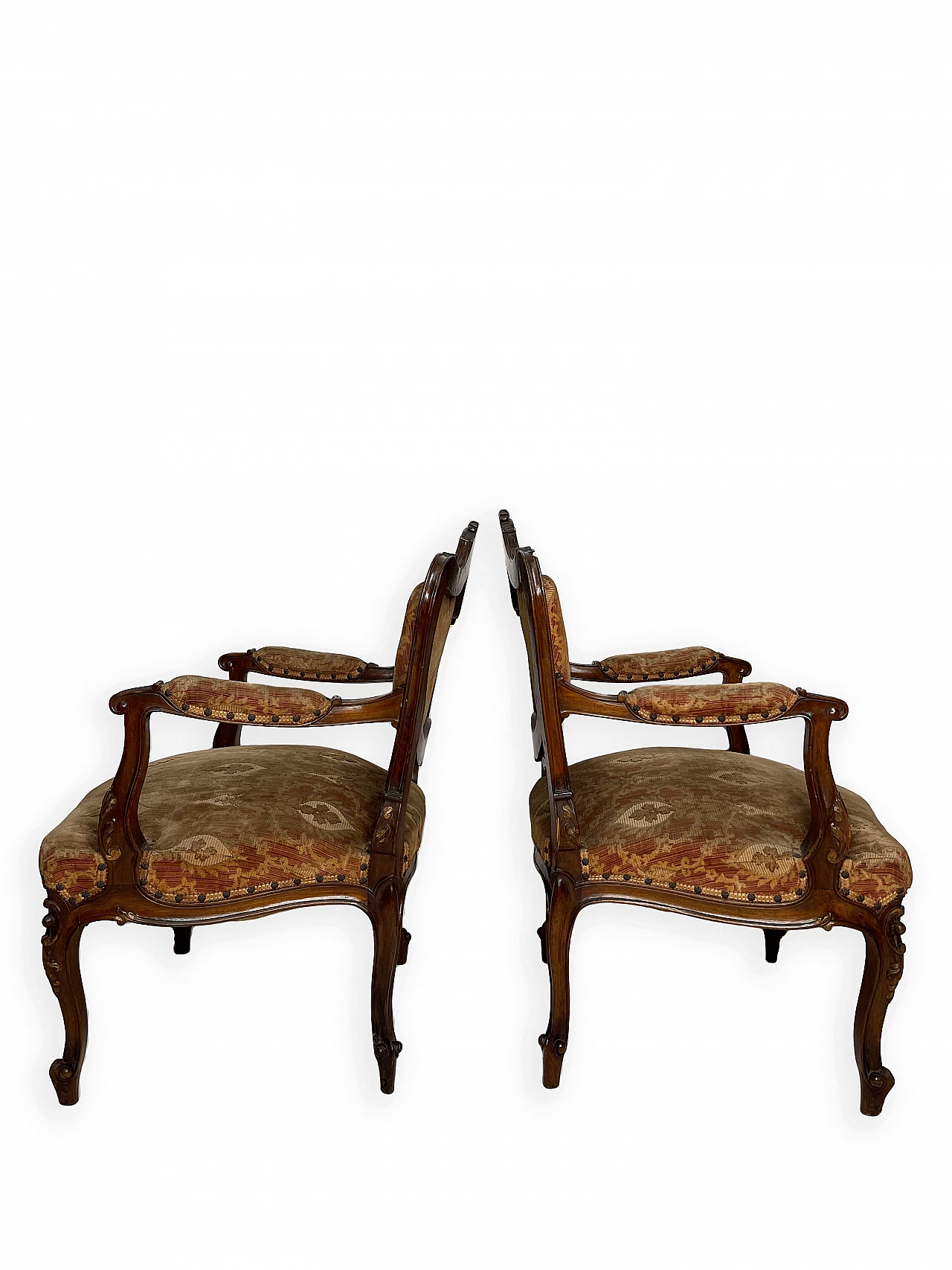 Pair of wood and fabric armchairs, early 20th century 7