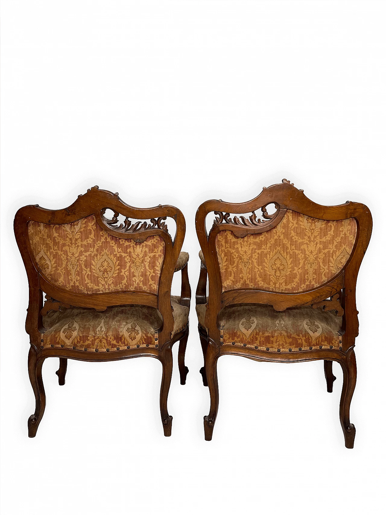 Pair of wood and fabric armchairs, early 20th century 8