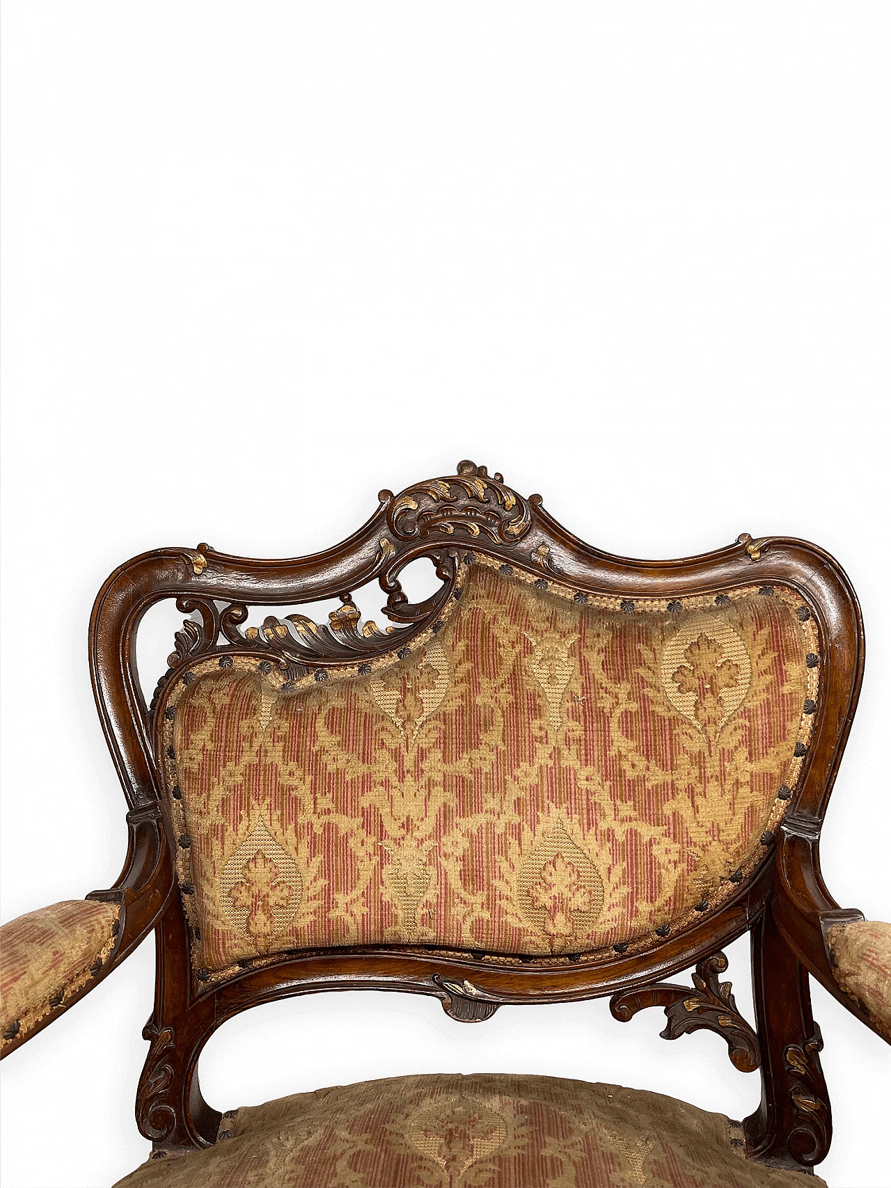 Pair of wood and fabric armchairs, early 20th century 9