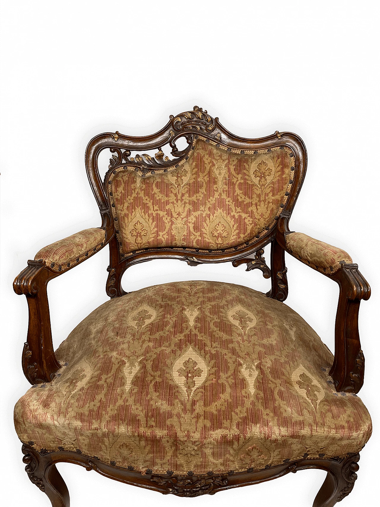 Pair of wood and fabric armchairs, early 20th century 10