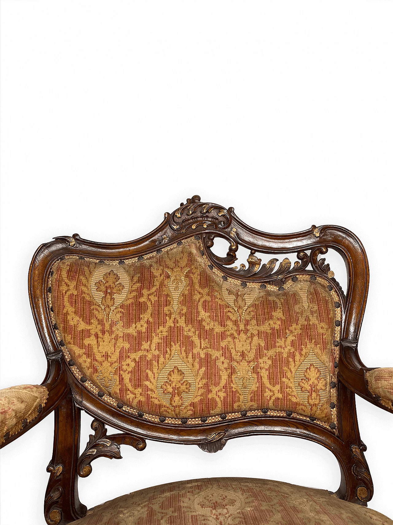 Pair of wood and fabric armchairs, early 20th century 12