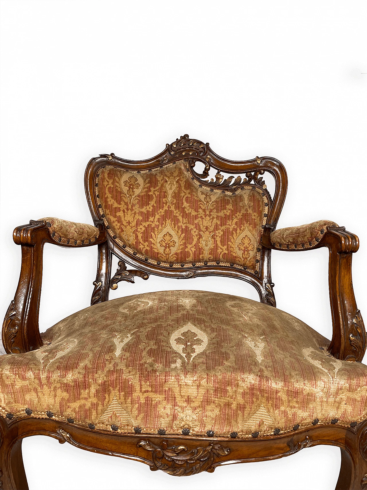 Pair of wood and fabric armchairs, early 20th century 13