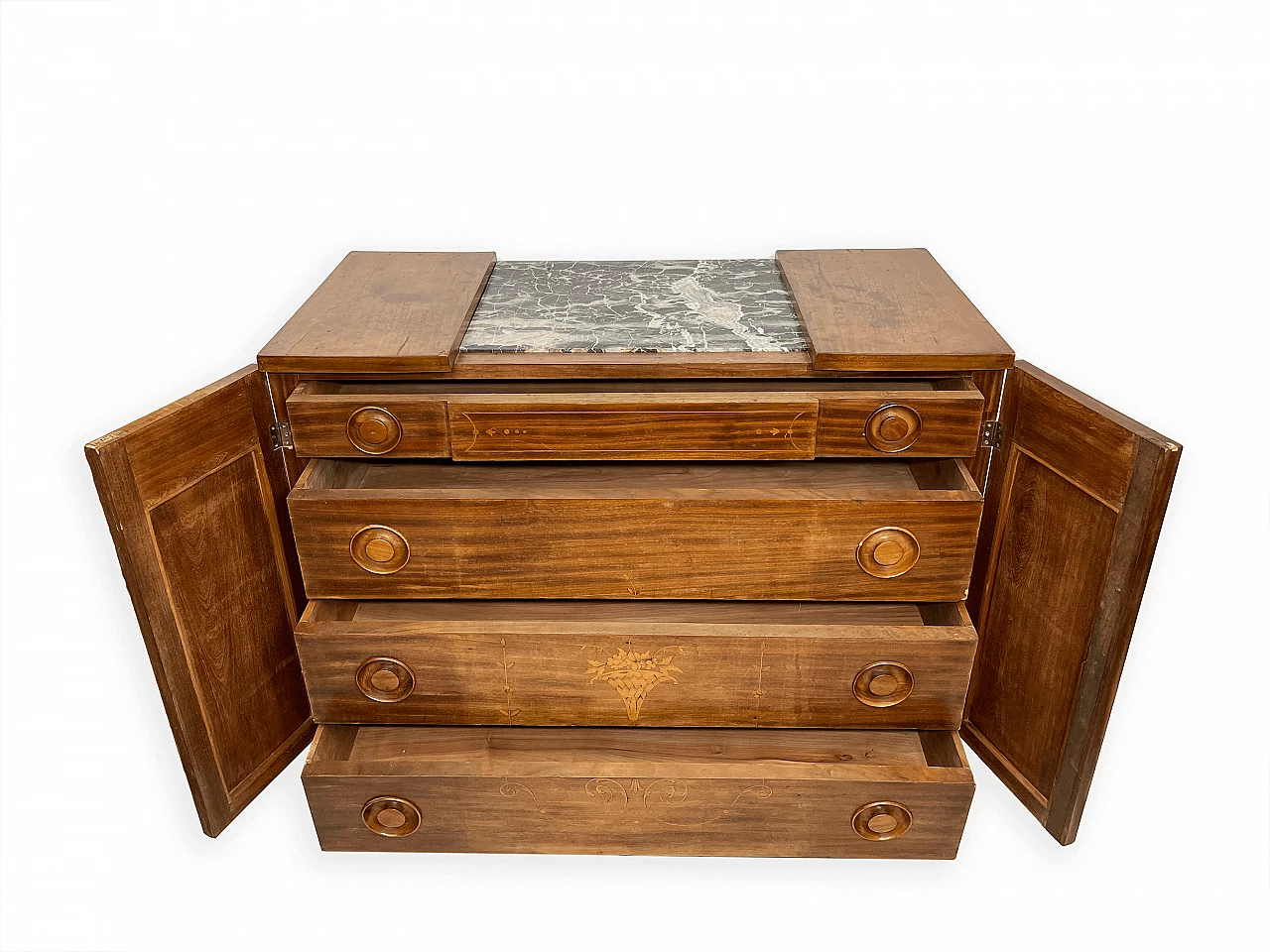 Art Deco walnut and marble chest of drawers, 1935 8