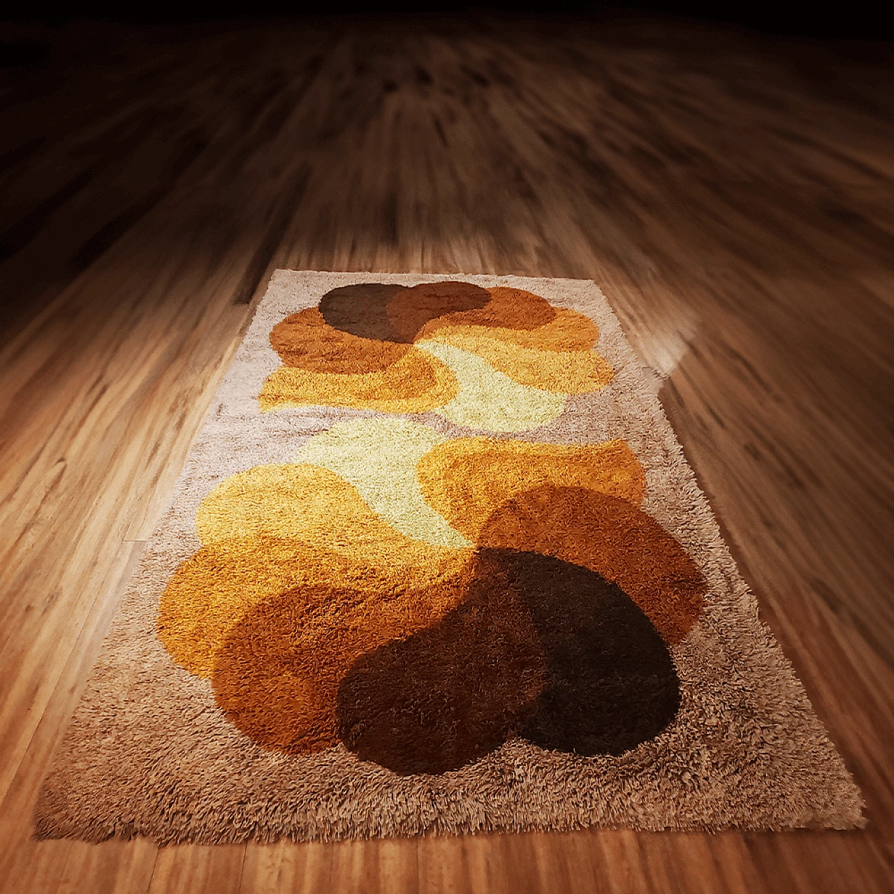 Space Age brown and beige wool rug, 1970s 3