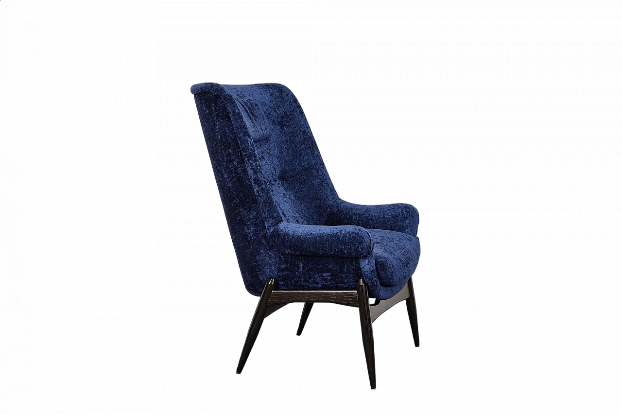 Mid Century, Blue velvet armchair by Júlia Gaubek, 1960s, Hungary 7