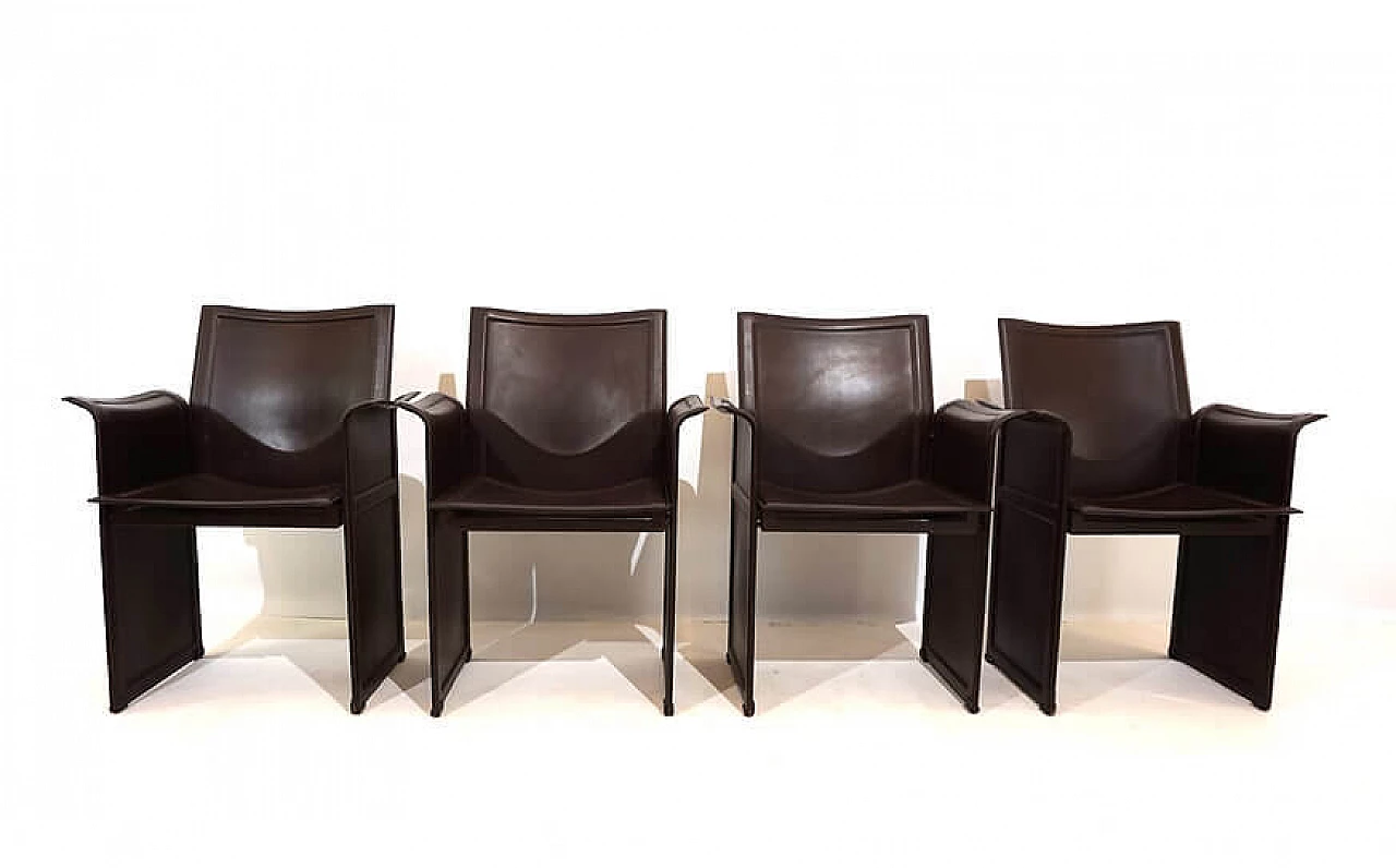 4 Matteo Grassi Korium leather dining chairs by Tito Agnoli, 1970s 2