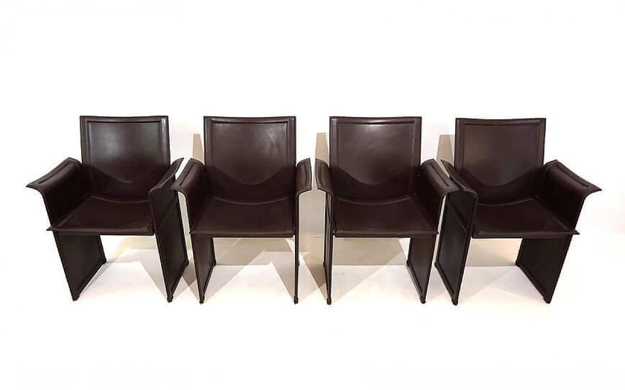 4 Matteo Grassi Korium leather dining chairs by Tito Agnoli, 1970s 3