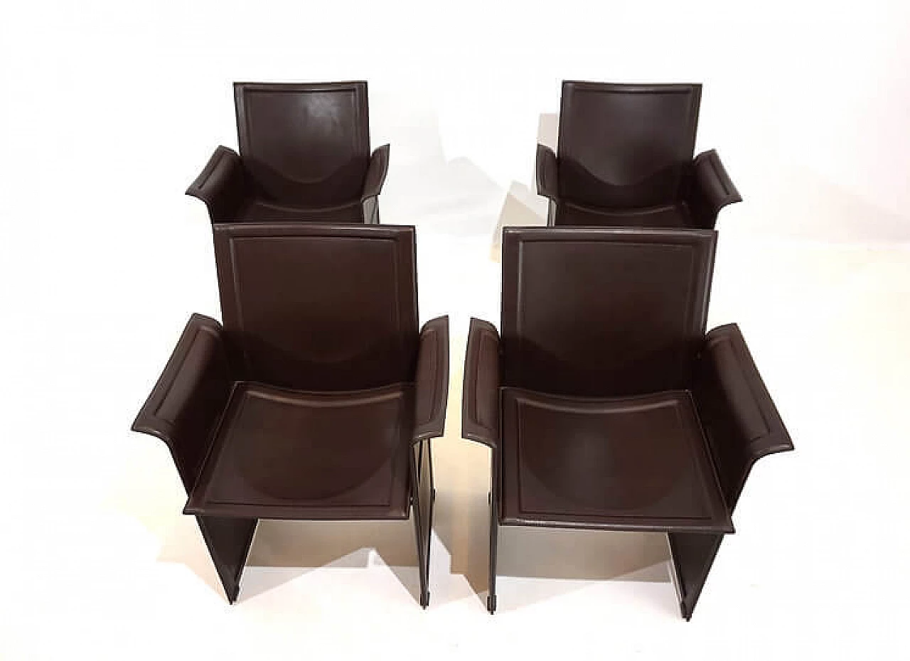 4 Matteo Grassi Korium leather dining chairs by Tito Agnoli, 1970s 5