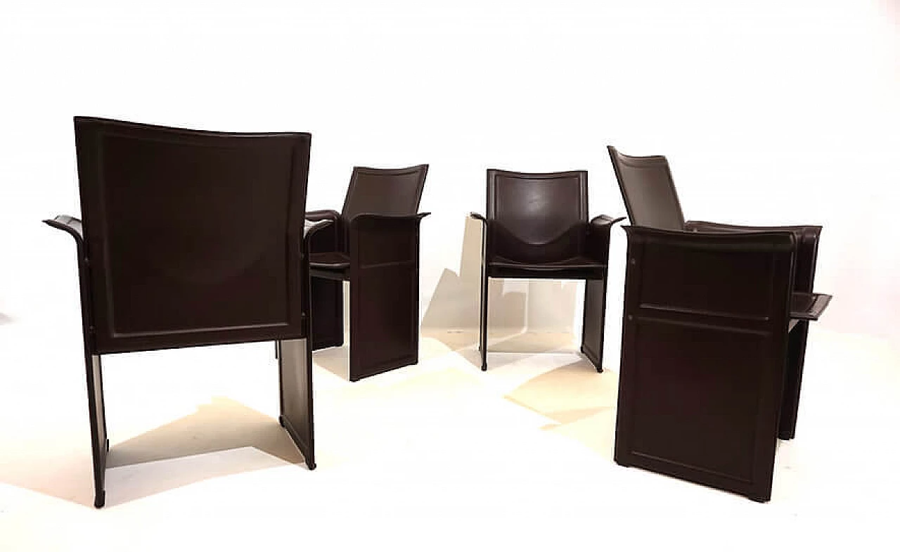 4 Matteo Grassi Korium leather dining chairs by Tito Agnoli, 1970s 8