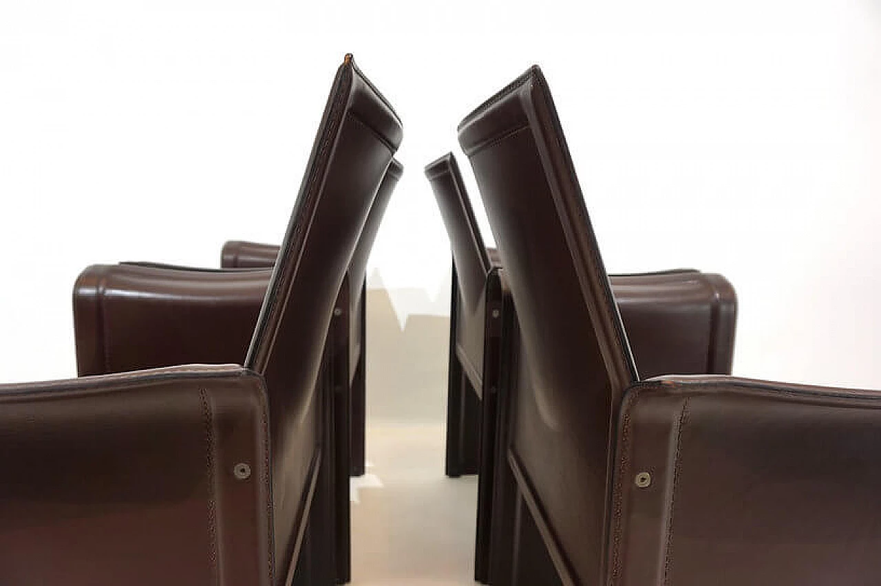 4 Matteo Grassi Korium leather dining chairs by Tito Agnoli, 1970s 9