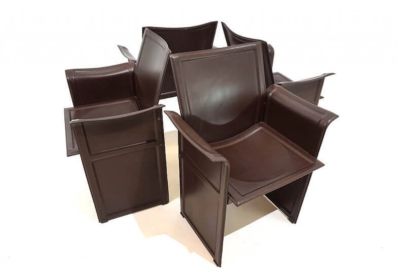 4 Matteo Grassi Korium leather dining chairs by Tito Agnoli, 1970s 12