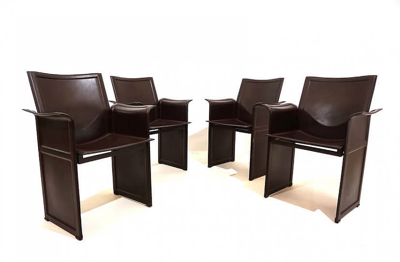 4 Matteo Grassi Korium leather dining chairs by Tito Agnoli, 1970s 15