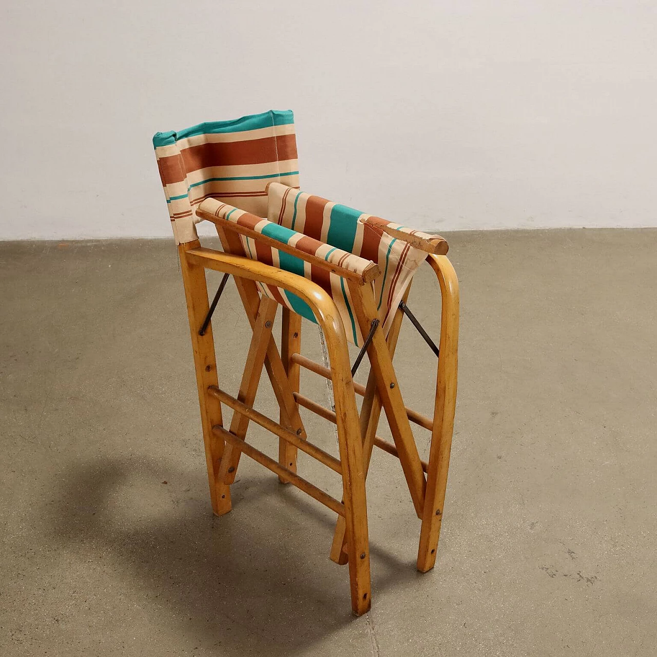 Beech and fabric folding armchair, 1960s 7