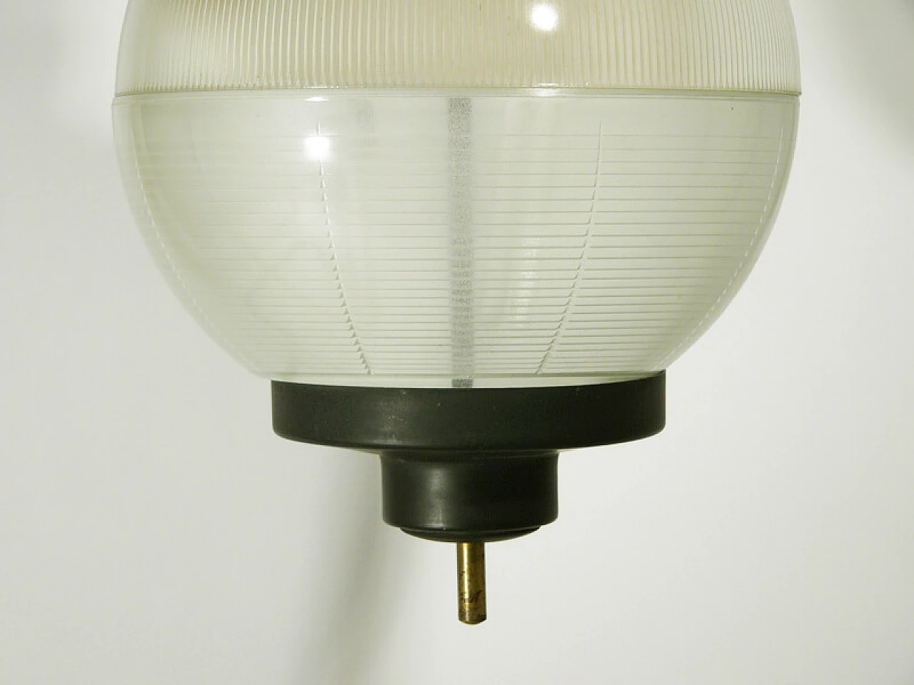 Aluminum and brass pendant lamp with printed glass shade in Azucena style, 1950s 5