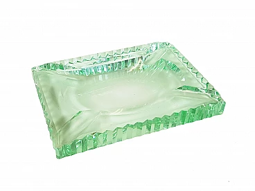 Green cut glass ashtray in the style of Fontana Arte, 1950s