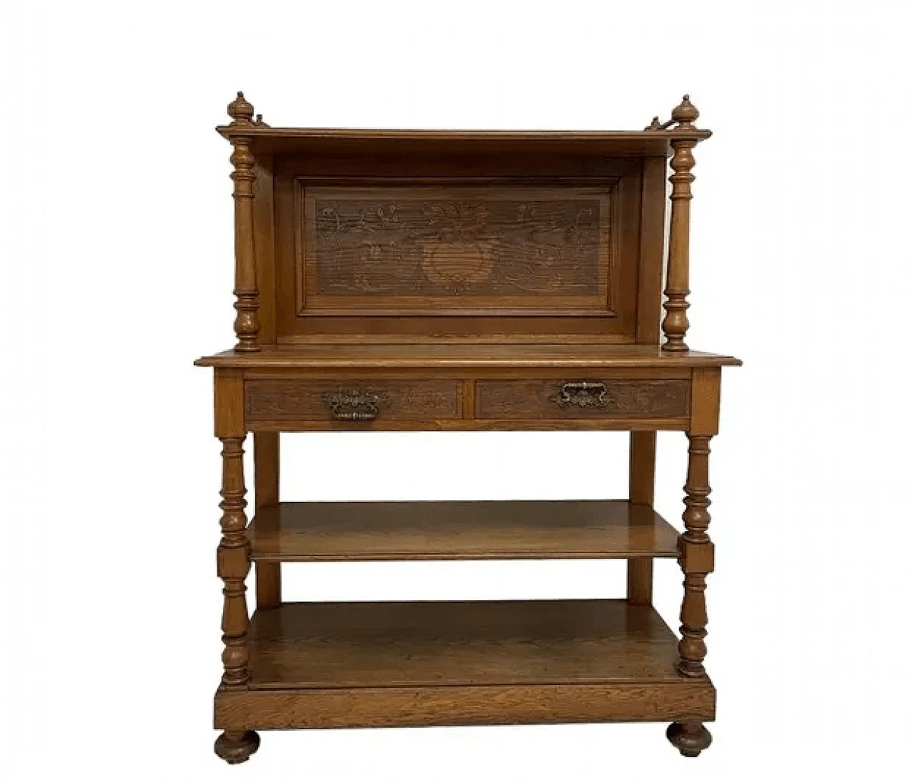 Wood plate rack cabinet with carvings, 1970s 1