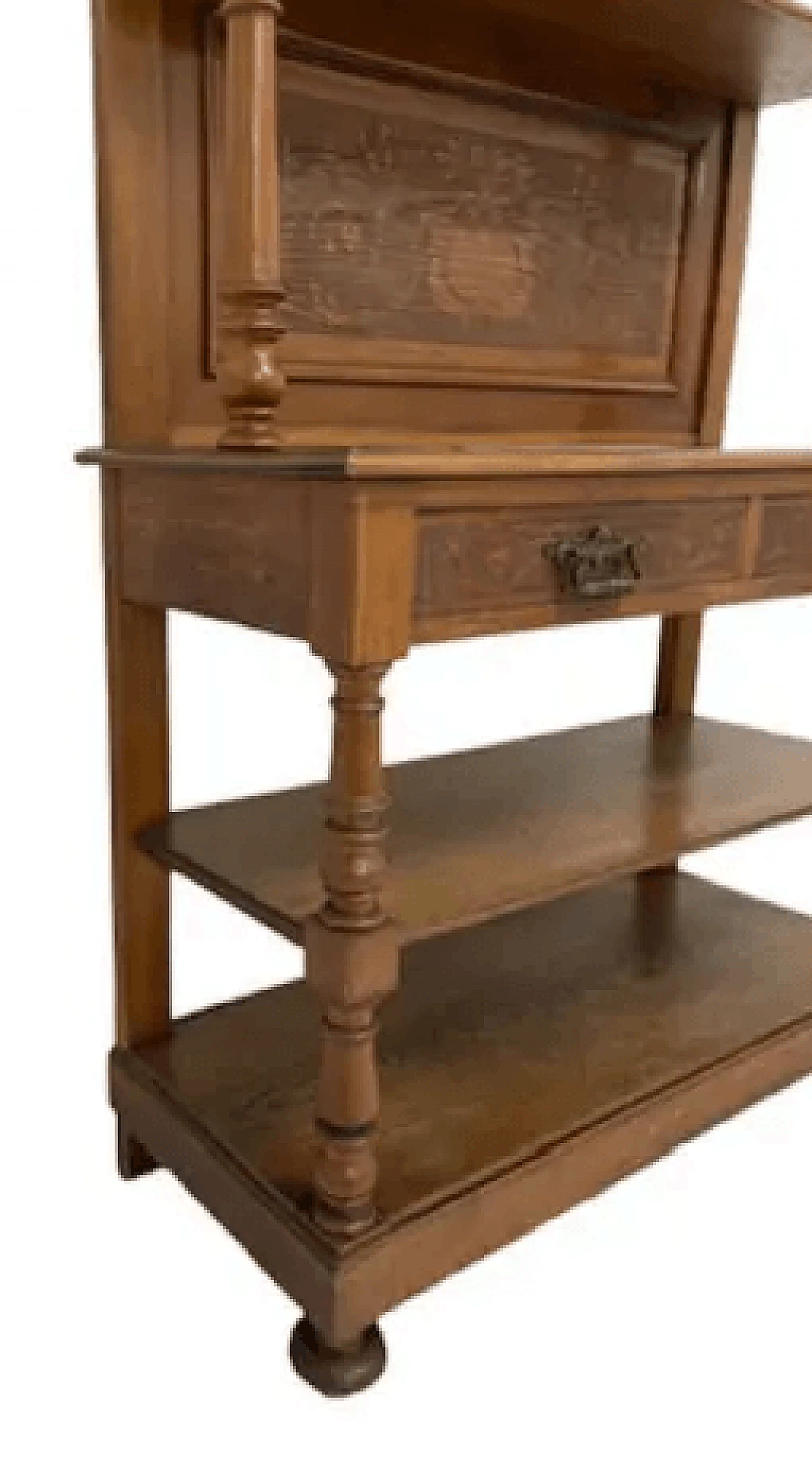 Wood plate rack cabinet with carvings, 1970s 4