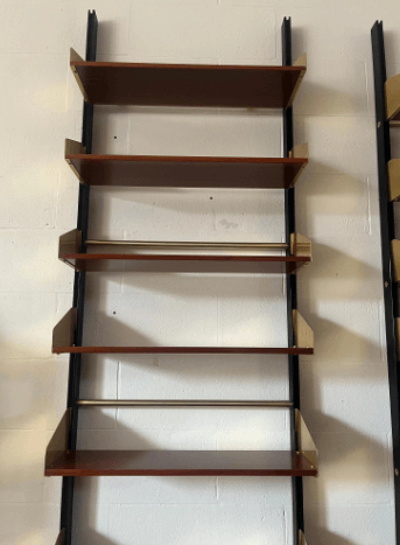 Pair of wood, brass and aluminum bookcases by Feal, 1960s 12