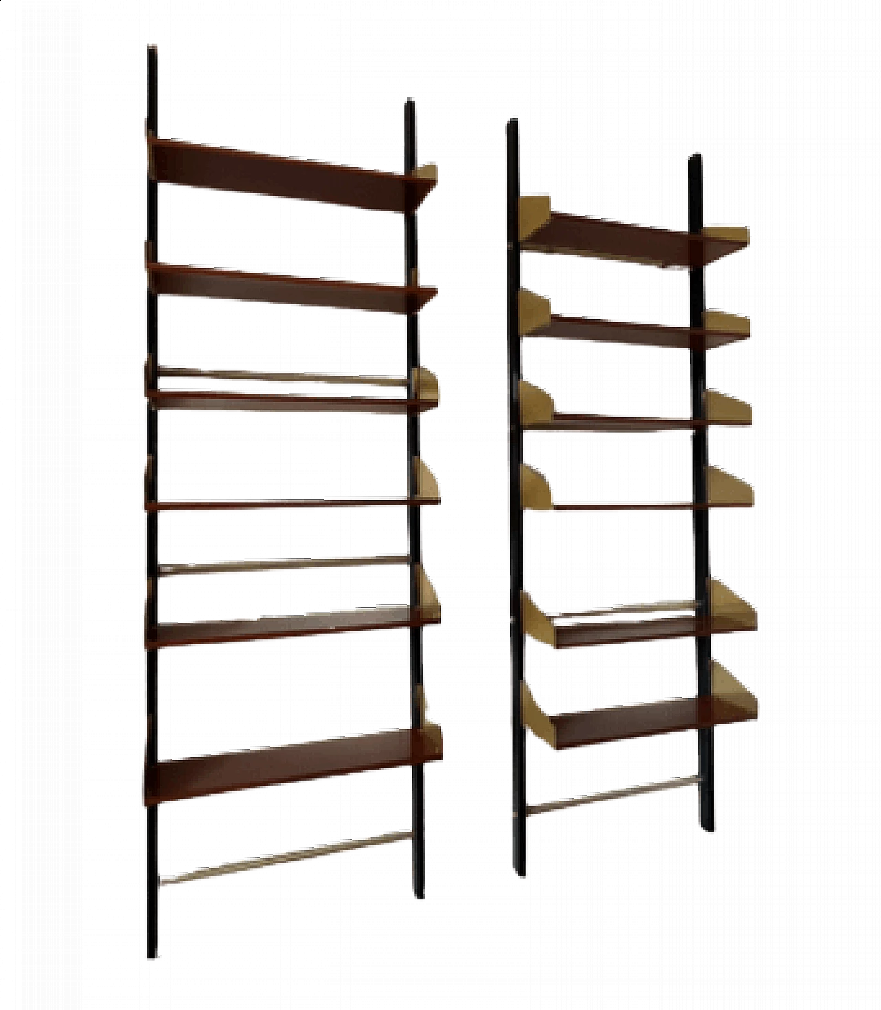 Pair of wood, brass and aluminum bookcases by Feal, 1960s 14