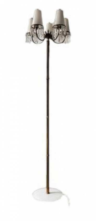 Arredoluce Monza vintage brass & leather floor lamp, 1940s