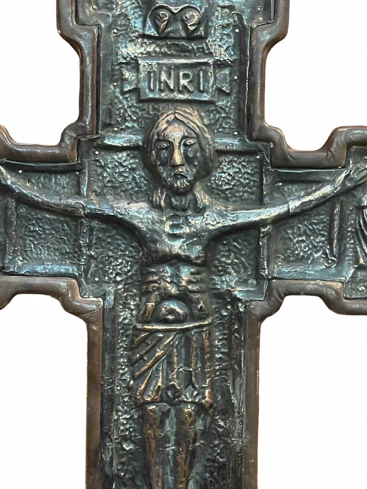 Crocifisso in rame sbalzato in stile bizantino, '800 2