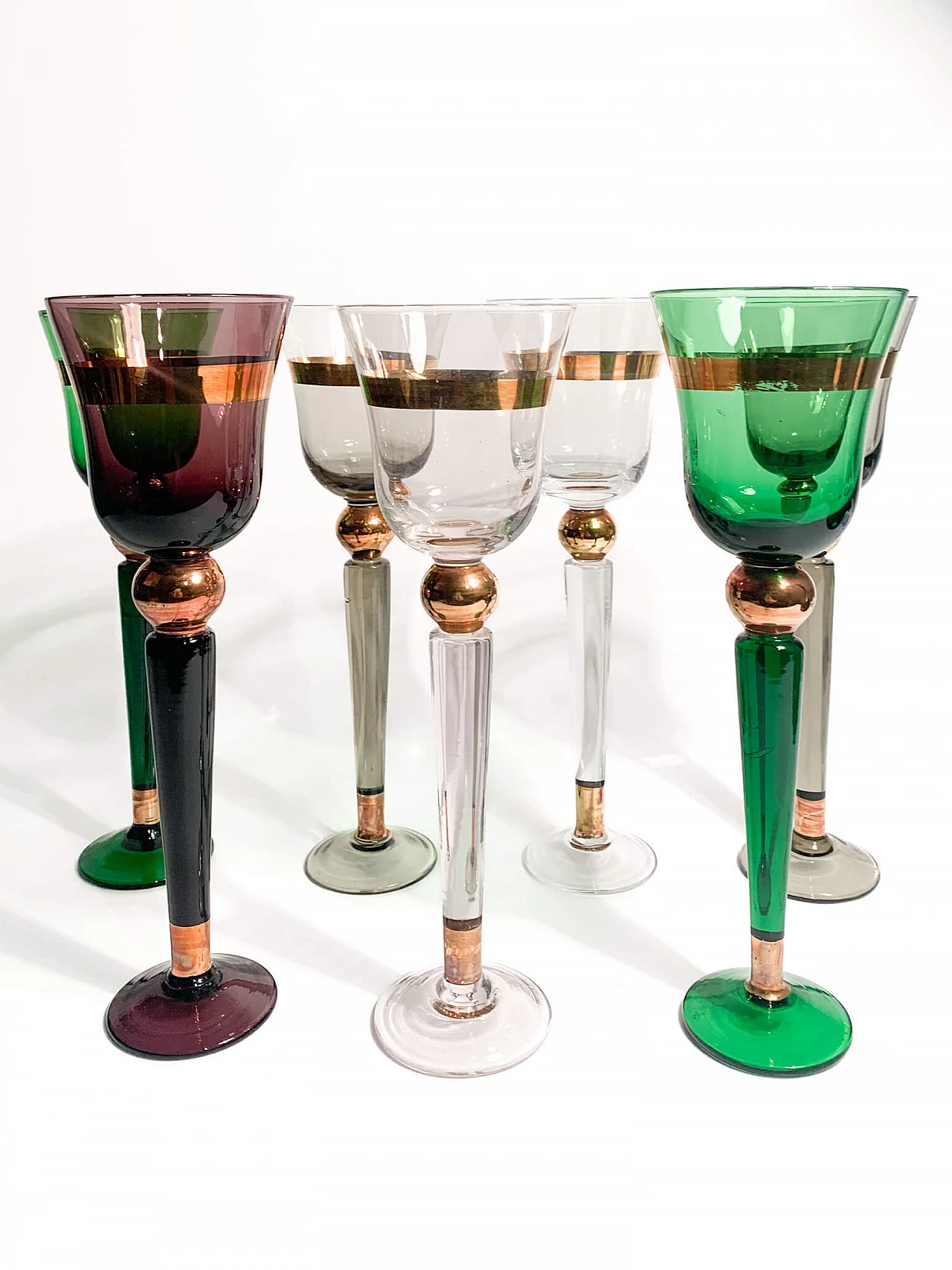 7 Multicoloured Murano glass goblets by Venini, 1950s 2