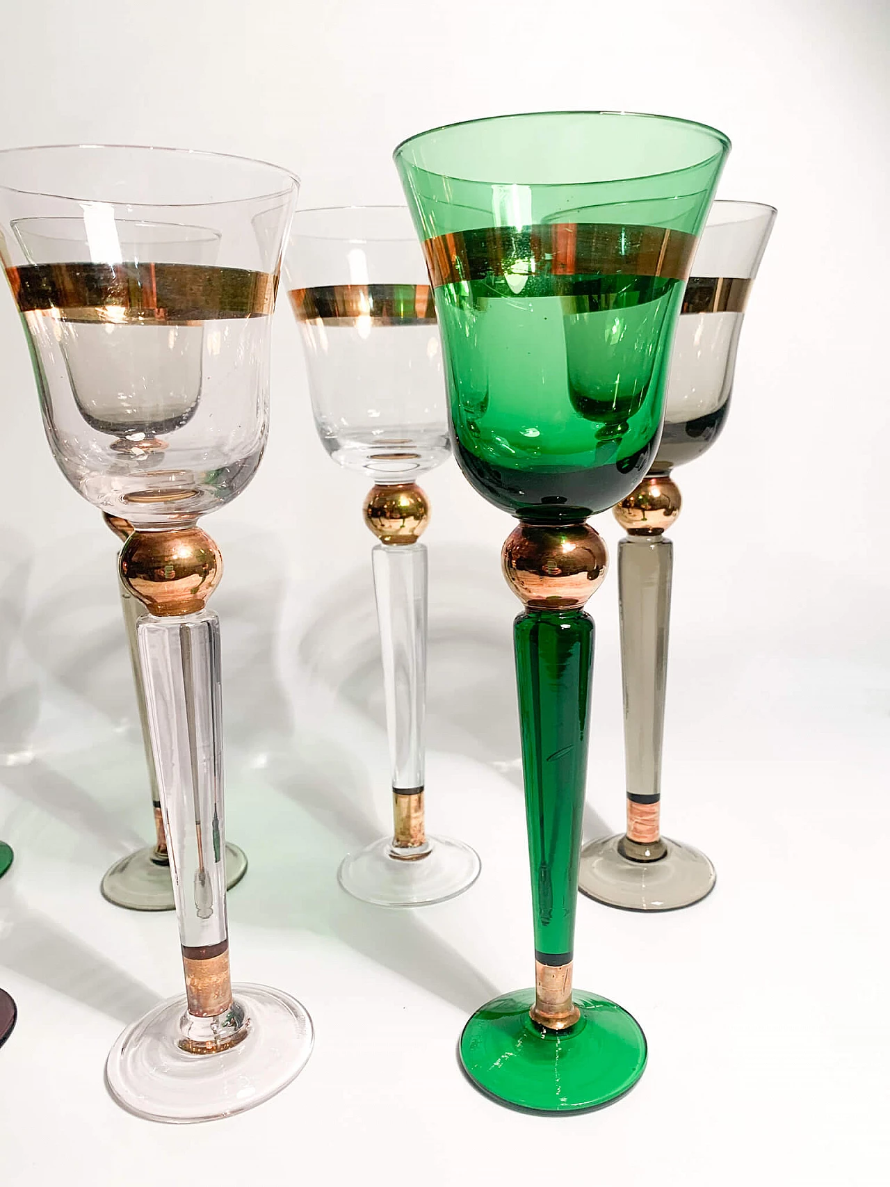 7 Multicoloured Murano glass goblets by Venini, 1950s 3