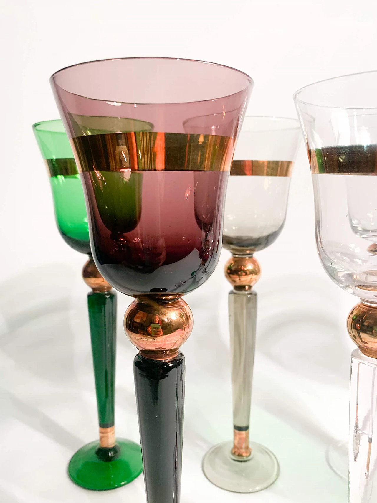 7 Multicoloured Murano glass goblets by Venini, 1950s 4