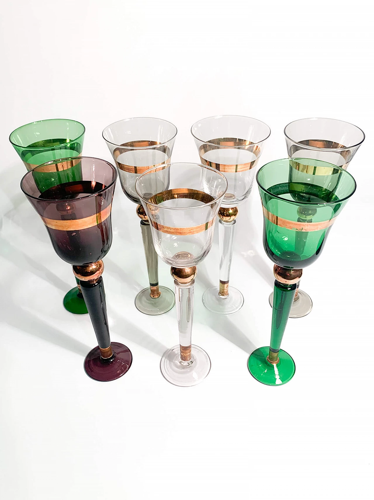 7 Multicoloured Murano glass goblets by Venini, 1950s 5