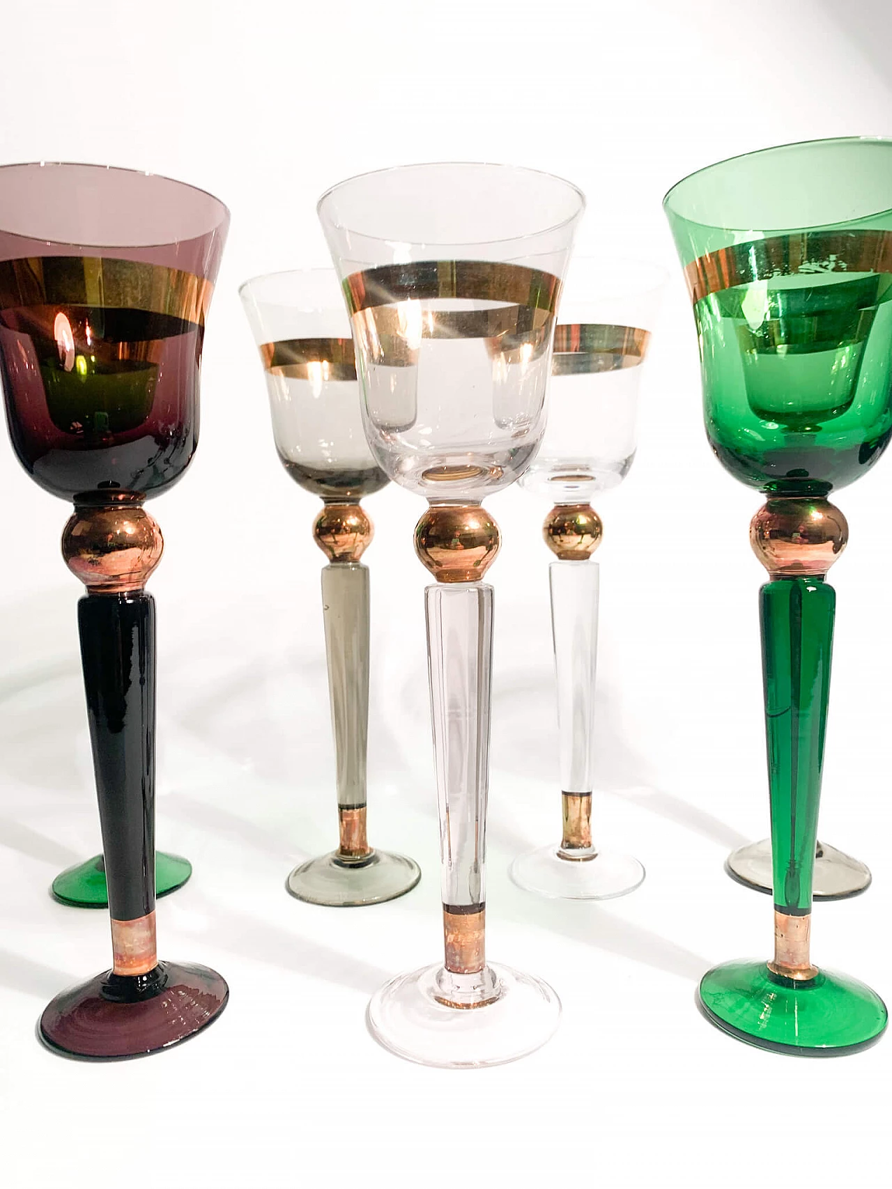 7 Multicoloured Murano glass goblets by Venini, 1950s 9