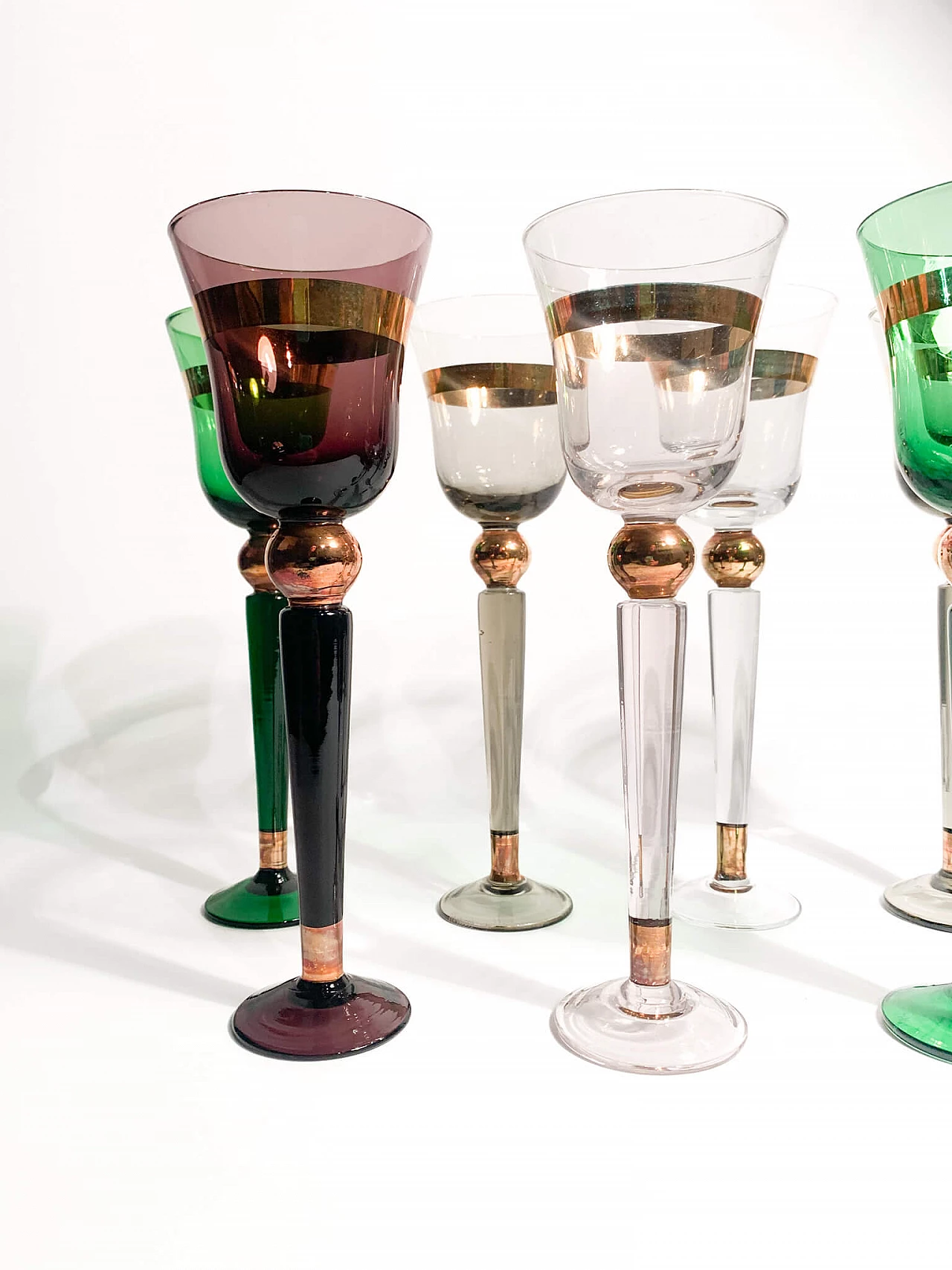 7 Multicoloured Murano glass goblets by Venini, 1950s 10