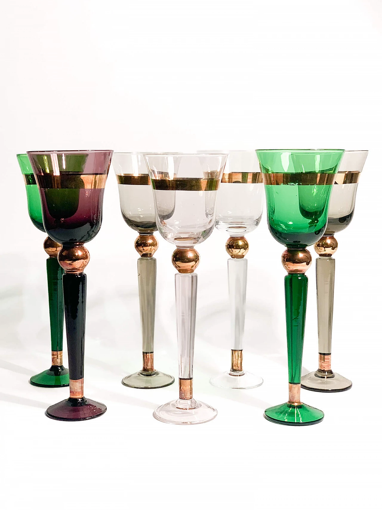 7 Multicoloured Murano glass goblets by Venini, 1950s 11