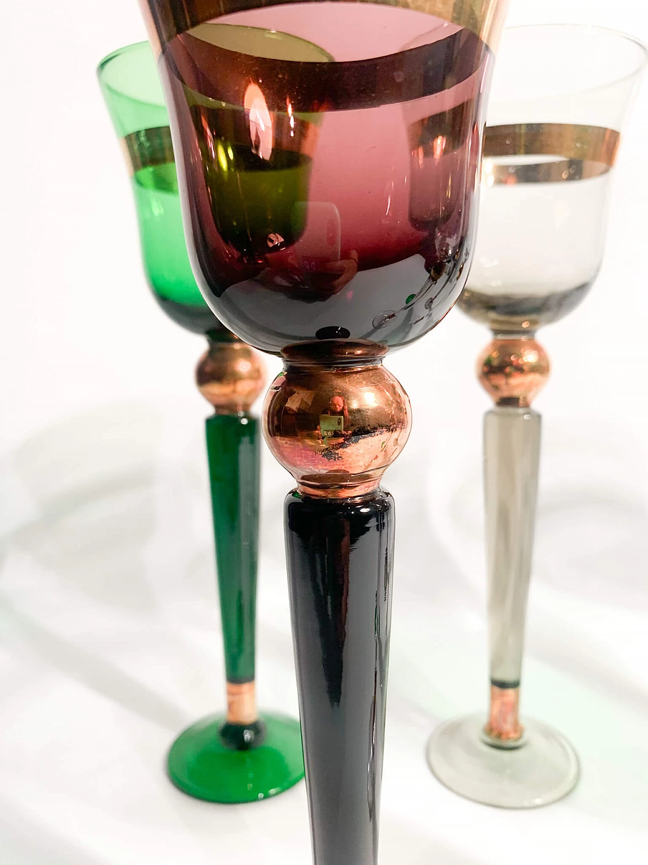 7 Multicoloured Murano glass goblets by Venini, 1950s 13