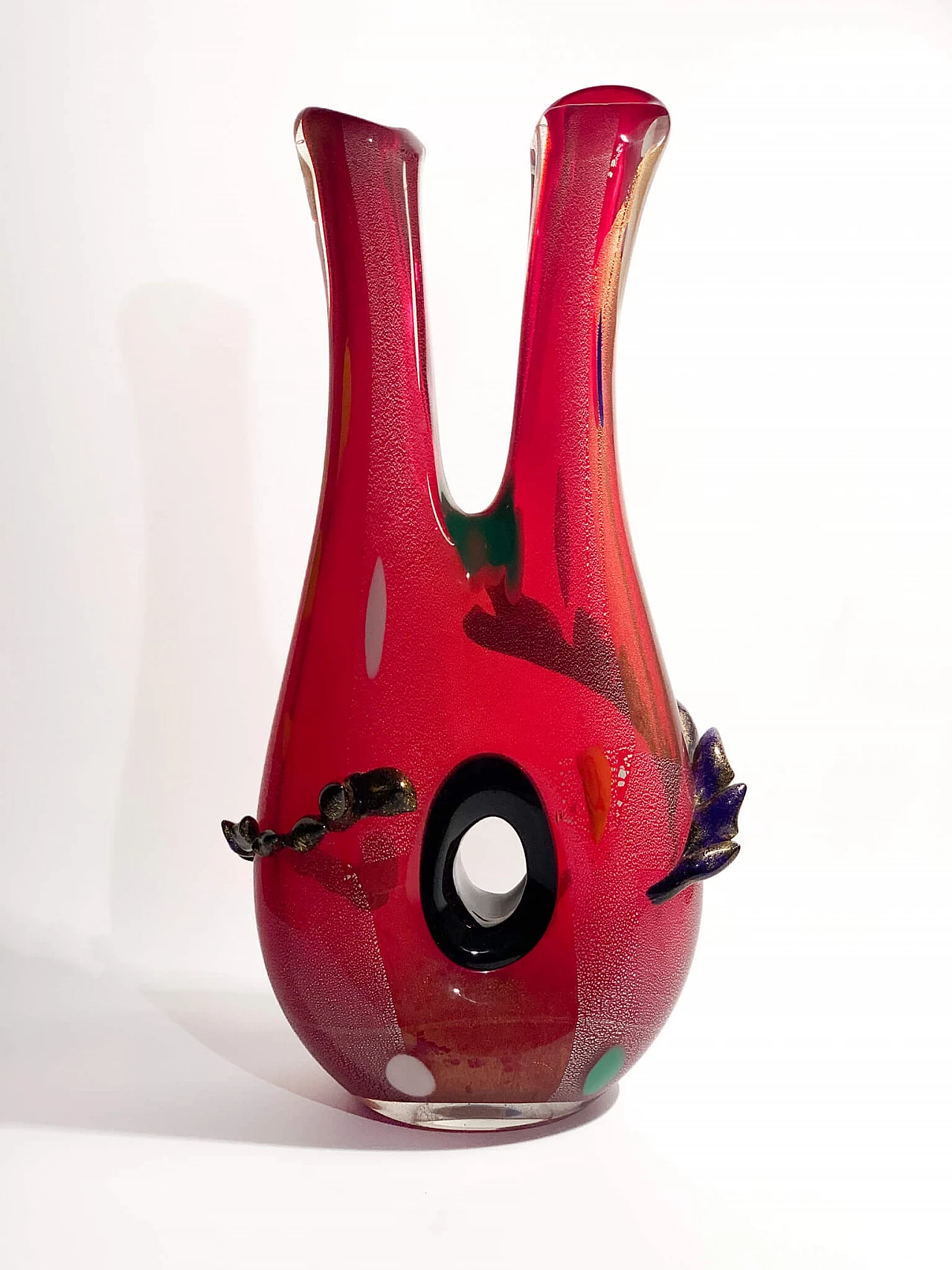 Red and multicoloured Murano glass vase in the style of Dino Martens, 1950s 1