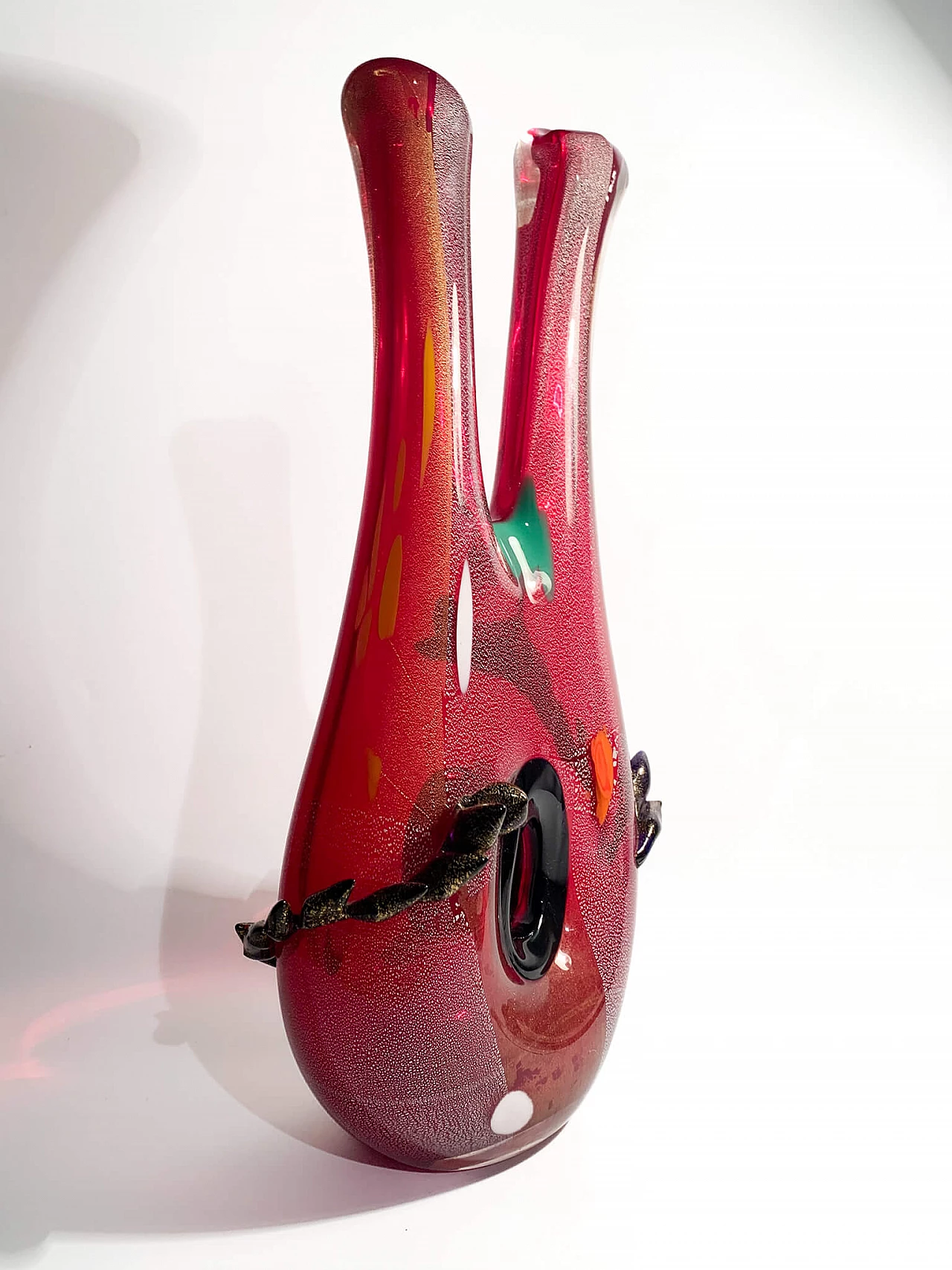 Red and multicoloured Murano glass vase in the style of Dino Martens, 1950s 10