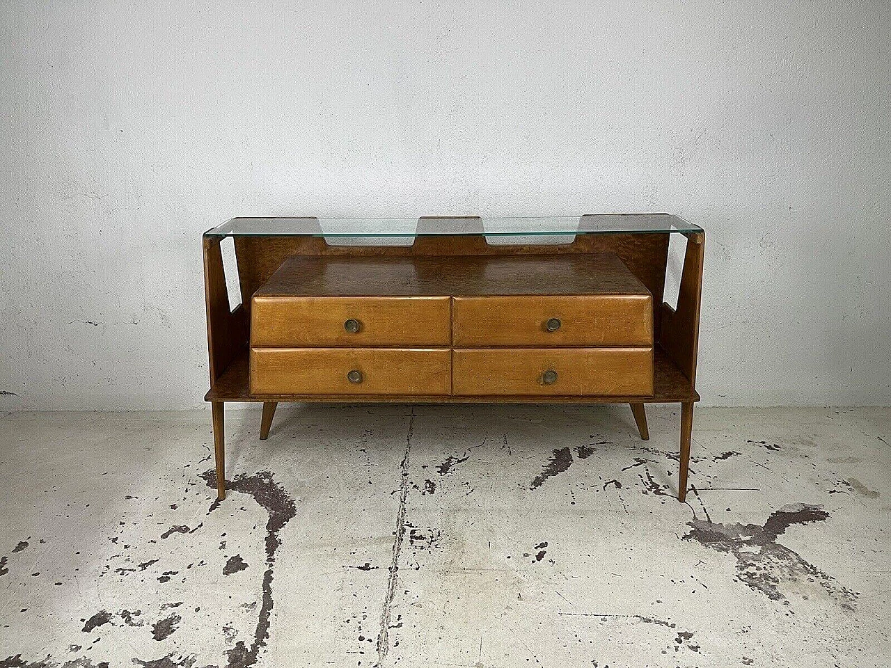 Sideboard in briarwood, brass and glass, 1950s 1