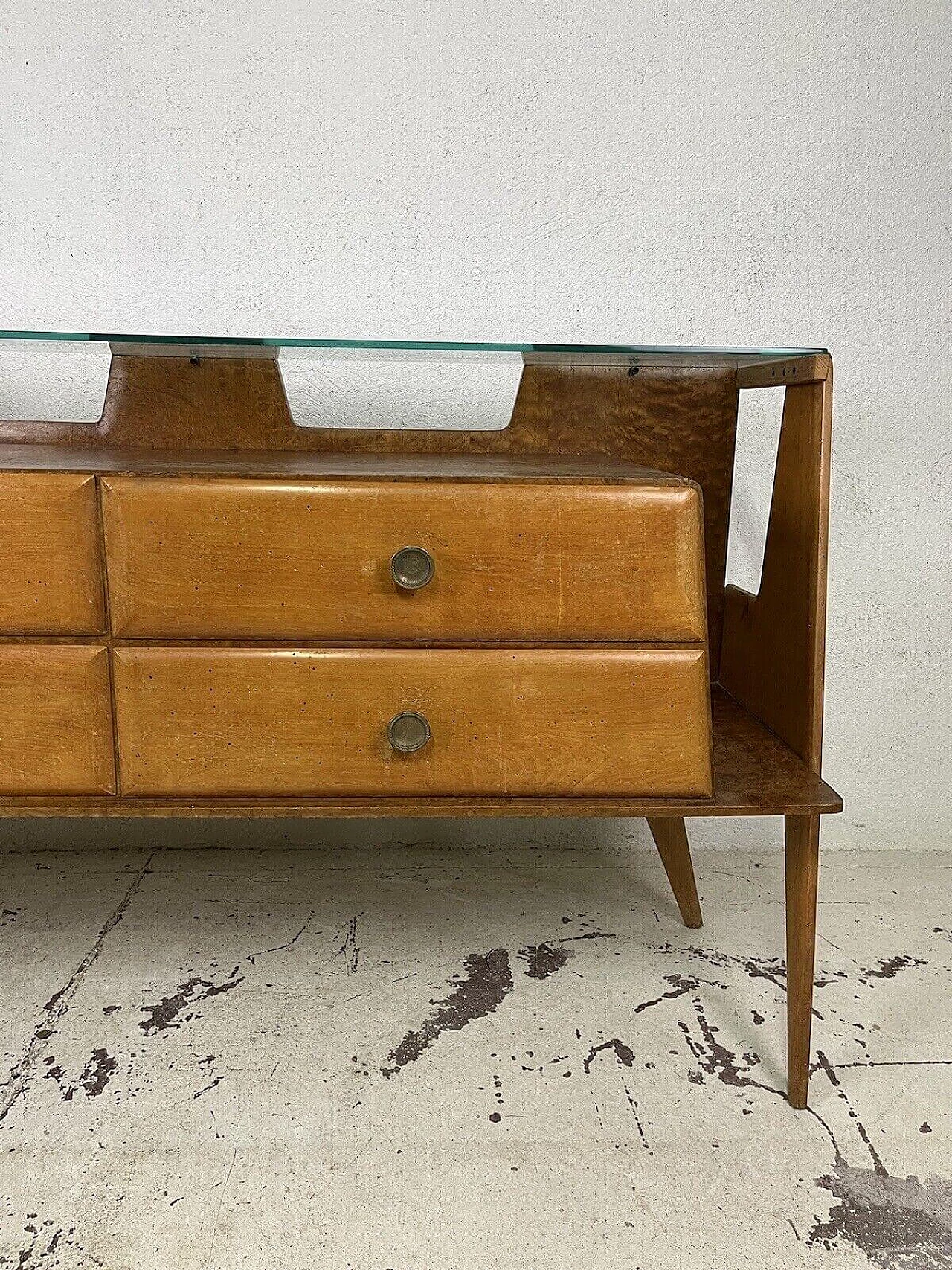 Sideboard in briarwood, brass and glass, 1950s 4