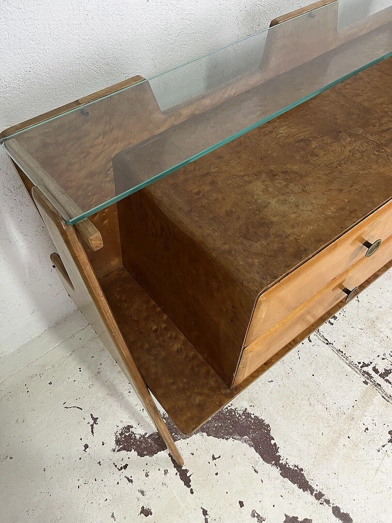 Sideboard in briarwood, brass and glass, 1950s 11