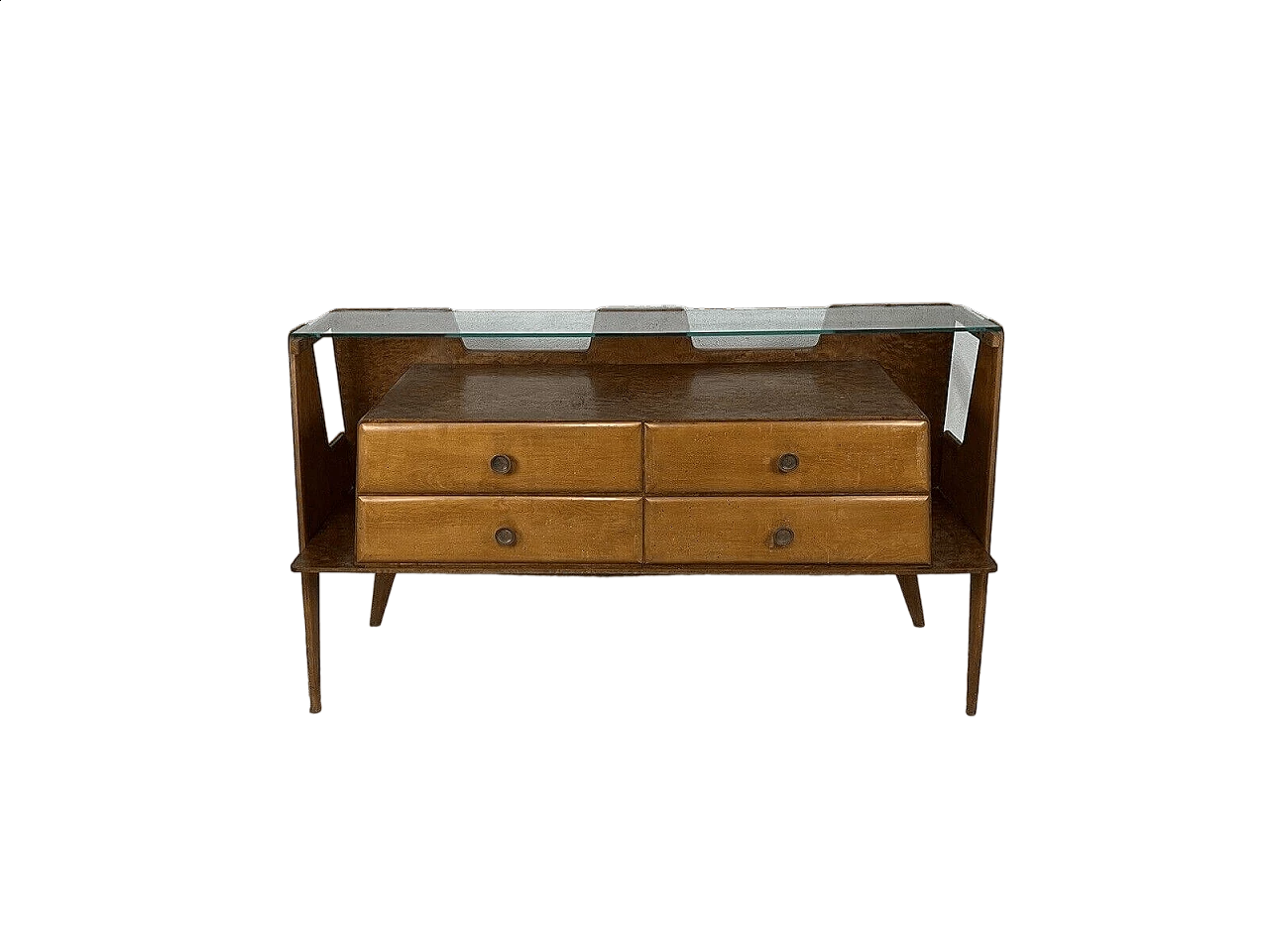 Sideboard in briarwood, brass and glass, 1950s 14