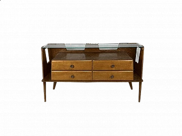 Sideboard in briarwood, brass and glass, 1950s