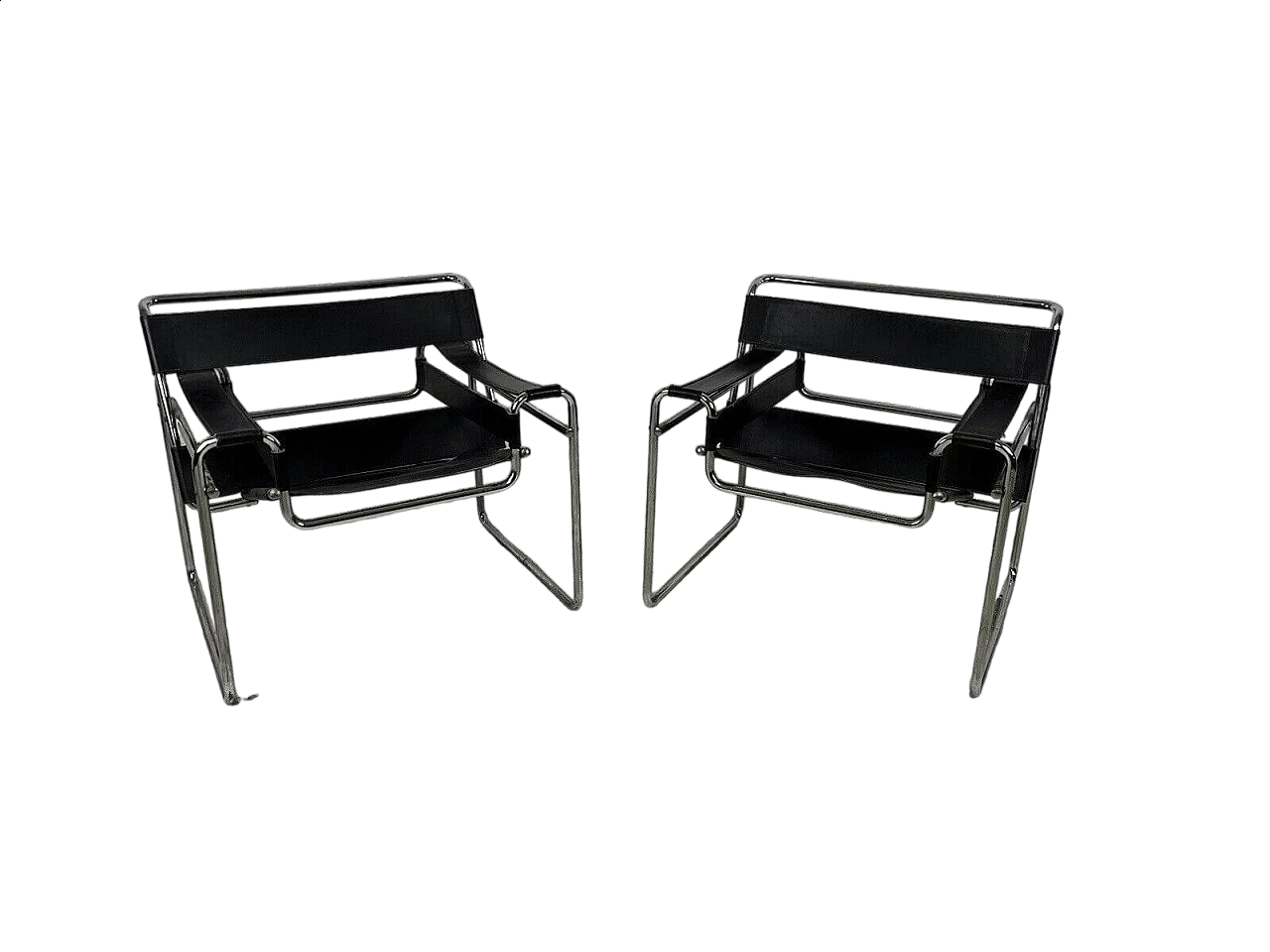 Pair of Wassily armchairs in chrome-plated metal and leather, 1970s 16