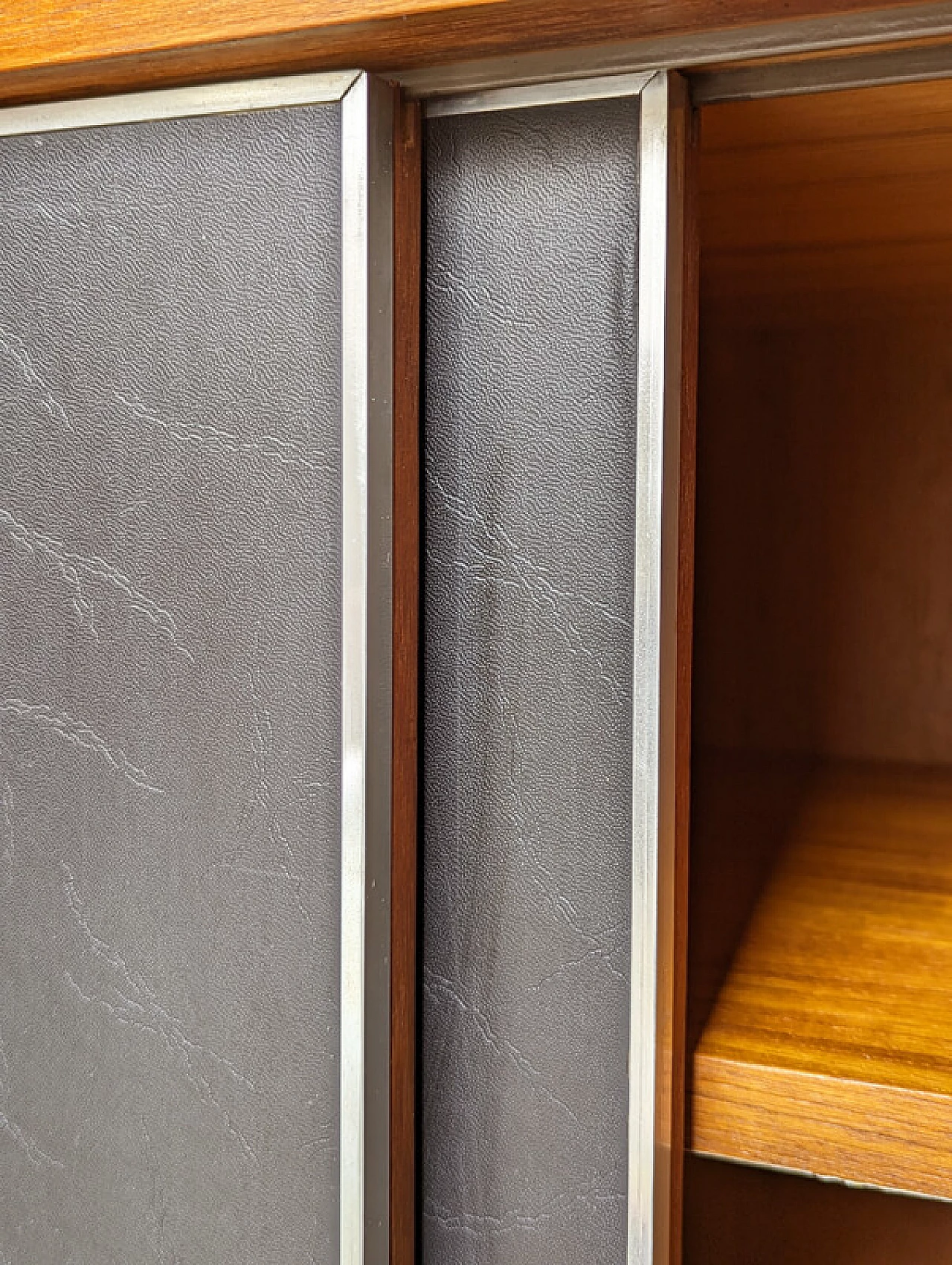 Sideboard in teak wood and black skai by G. Coslin for 3V Arredamenti, 1960s 1